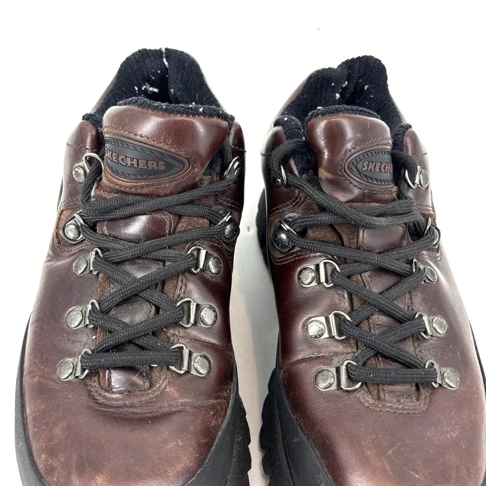 Vintage Skechers Shoes Men 7 Women 8.5 Oxblood Brown Leather Platform Y2K Chunky